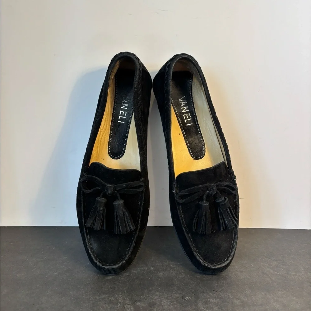 Vaneli Black Suede Tassel Loafers 6.5M Classic Driving Flats